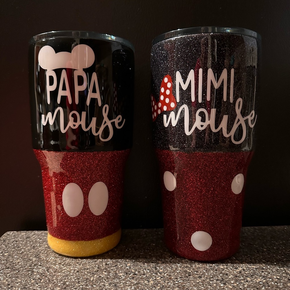 Papa and Mimi Mouse Glitter Tumblers
